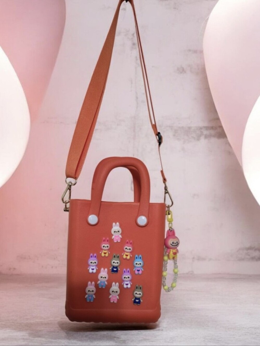Coral Mini Crossbody Bag with Bunny Charm Accents